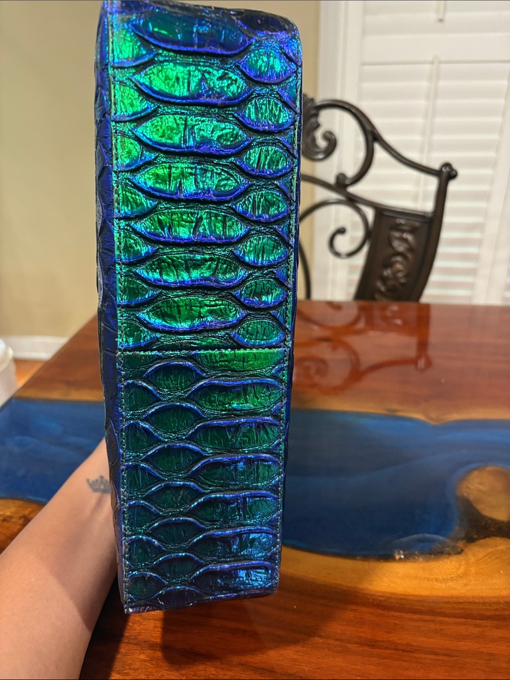 Brahmin Iridescent Green-Blue Textured Shoulder Bag - Picture 8 of 12